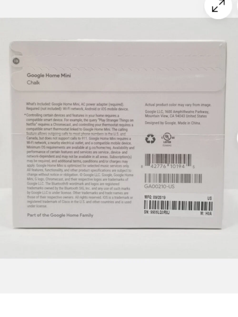 Google Home Mini Smart Speaker w/Google Assistant (GA00210-US) 6961E1M